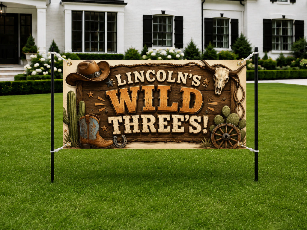 3 Year Old Cowboy Birthday Party Decor, Western Third Birthday Banner for Little Buckaroo Celebration