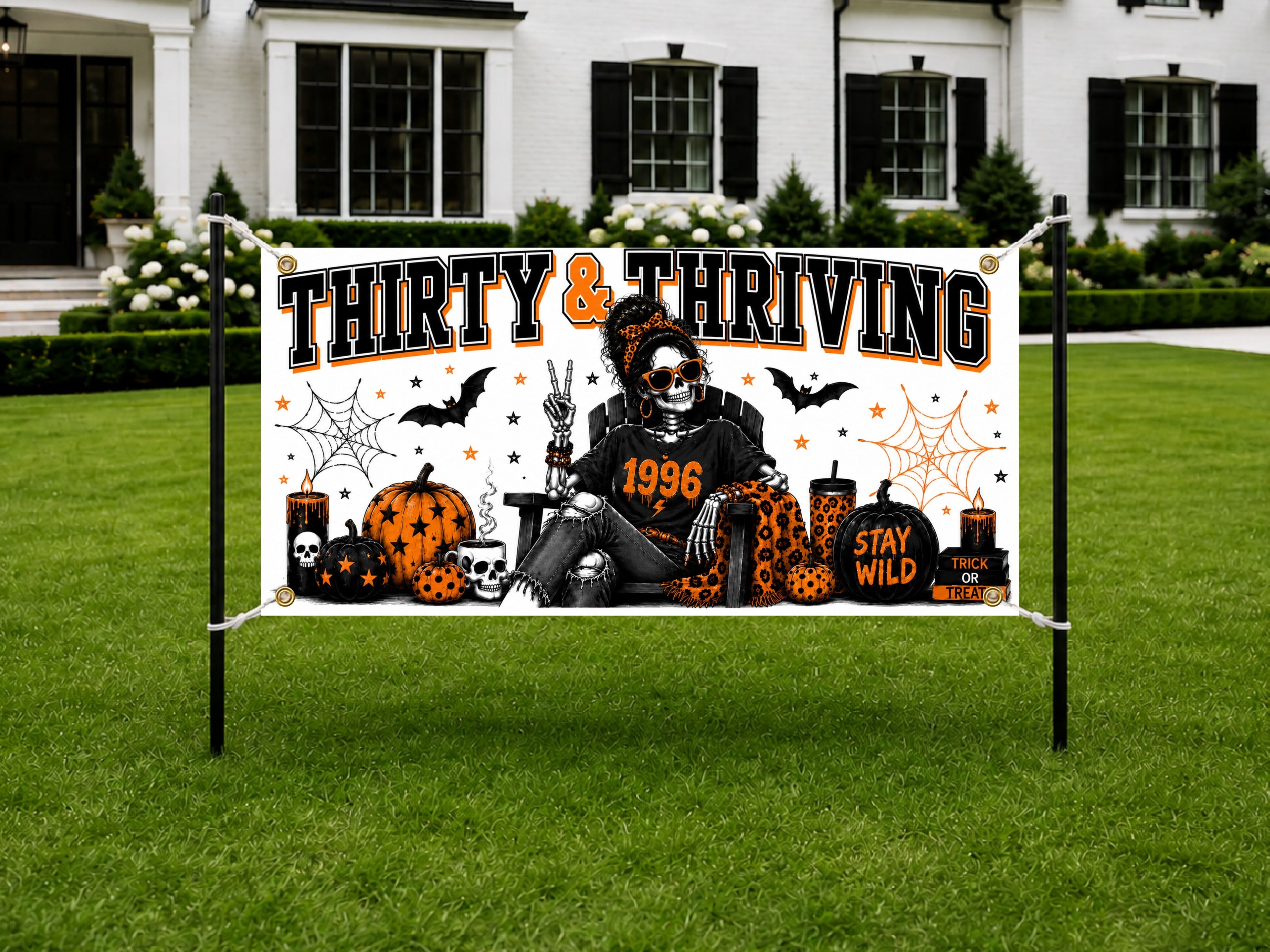 Funny 30th Birthday Banner, Thriving Woman Sign, Halloween Backdrop