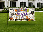 Personalized 5th Birthday Banner, Feral Fives Raccoon Party Sign, Halloween Backdrop