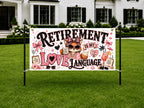 Funny Retirement Banner, Love Language Sign, Women Office Backdrop