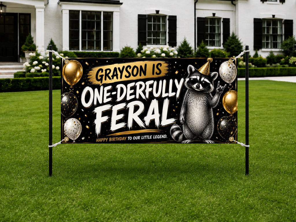 1st Birthday Banner, One Derfully Feral Party Backdrop, Funny Raccoon Sign