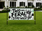 Funny 2nd Birthday Banner, Two and Feral Raccoon Sign, Party Backdrop