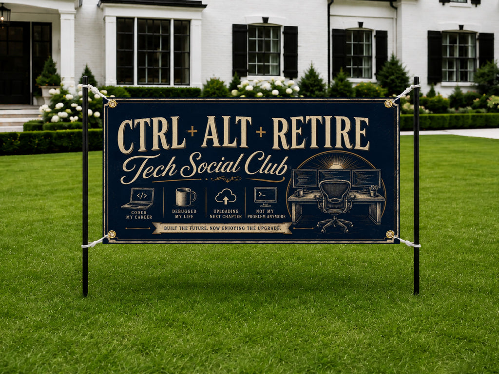 Funny IT Retirement Banner | CTRL+ALT+RETIRED Retirement Party Decoration