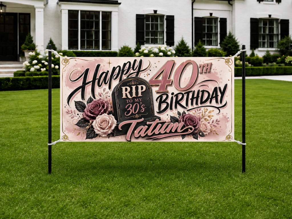 Funny 40th Birthday Banner, RIP 30s Party Sign, Women Backdrop