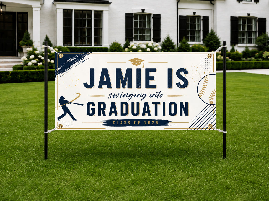 Baseball Graduation Banner, Senior Athlete Sign, Custom Name Backdrop