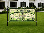Funny Retirement Banner, Ticket Office Sign, Retro Computer Backdrop