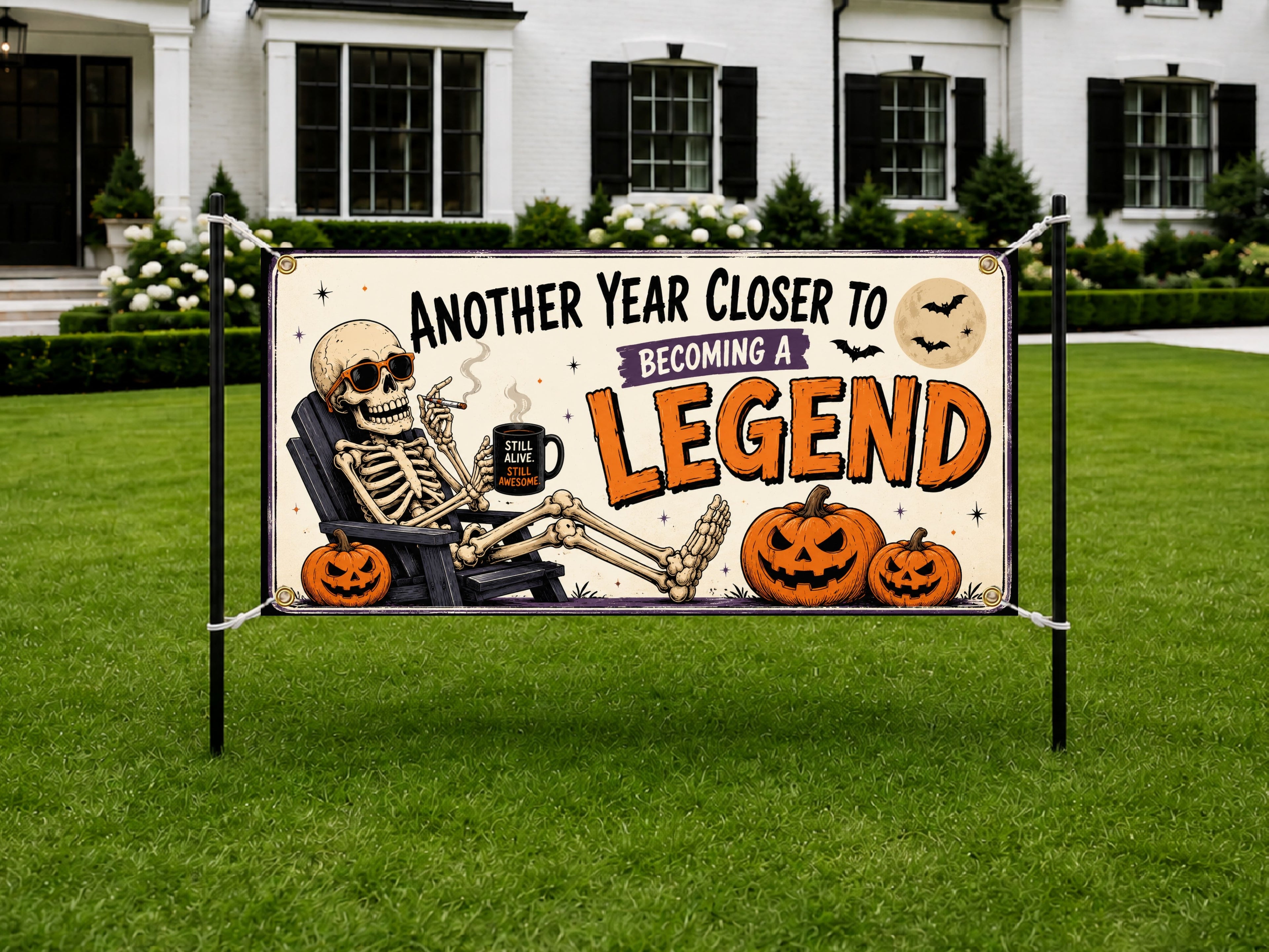 Funny Birthday Banner, Skeleton Party Backdrop, Legend Birthday Decor