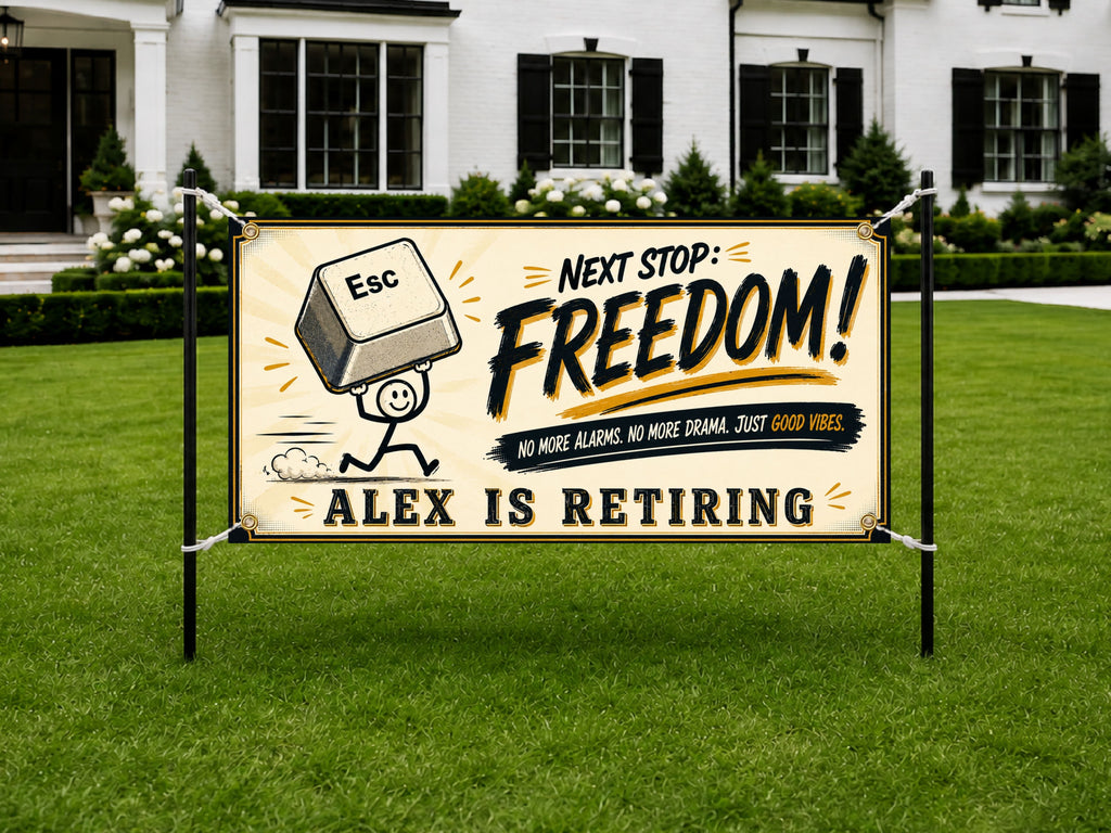 Funny Retirement Banner, Escape Key Party Sign, Office Backdrop