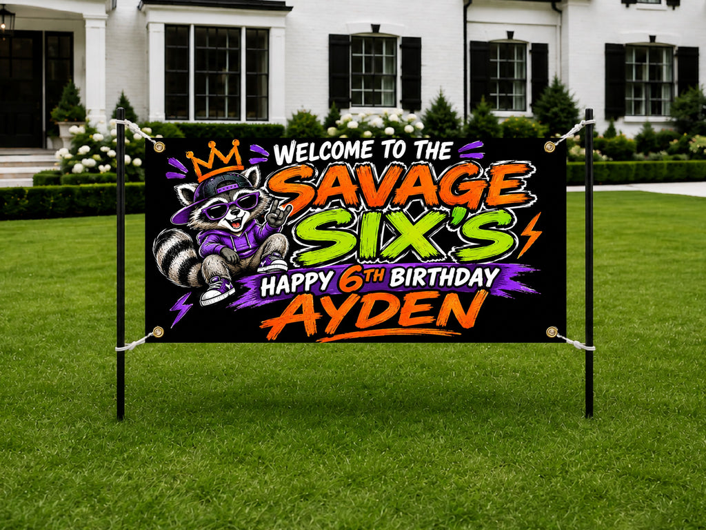 Raccoon 6th Birthday Banner