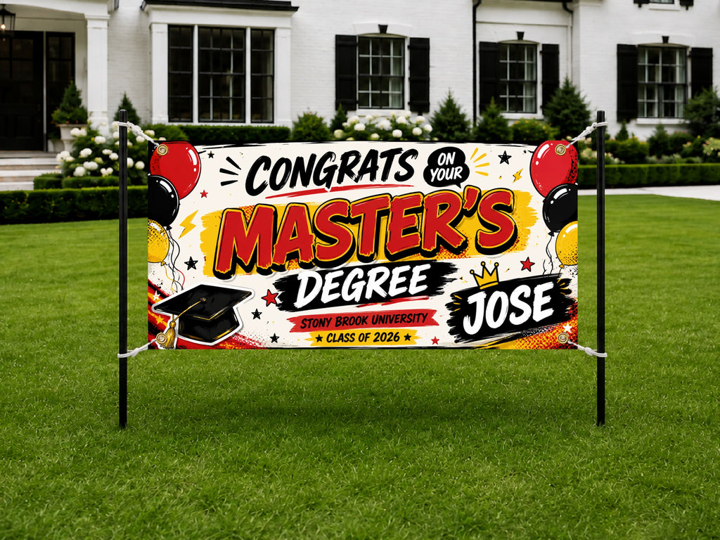 Masters Degree Banner, Personalized Graduation Sign, Custom Name Backdrop
