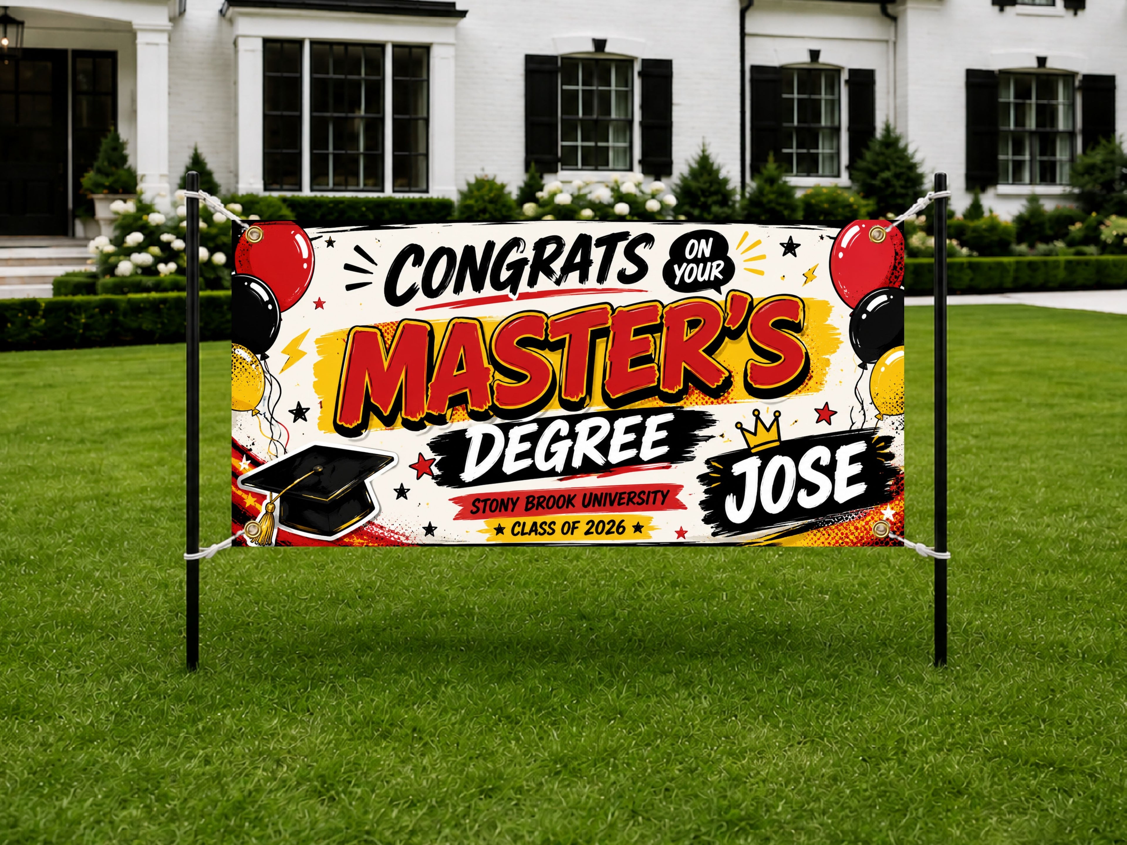 Masters Degree Banner, Personalized Graduation Sign, Custom Name Backdrop