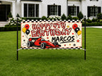 Race Car 4th Birthday Banner, Personalized Fourth Birthday Racing Party Decor