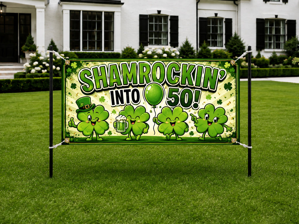 Funny 50th Birthday Banner, Shamrockin Into 50 Party Sign, Irish Photo Backdrop