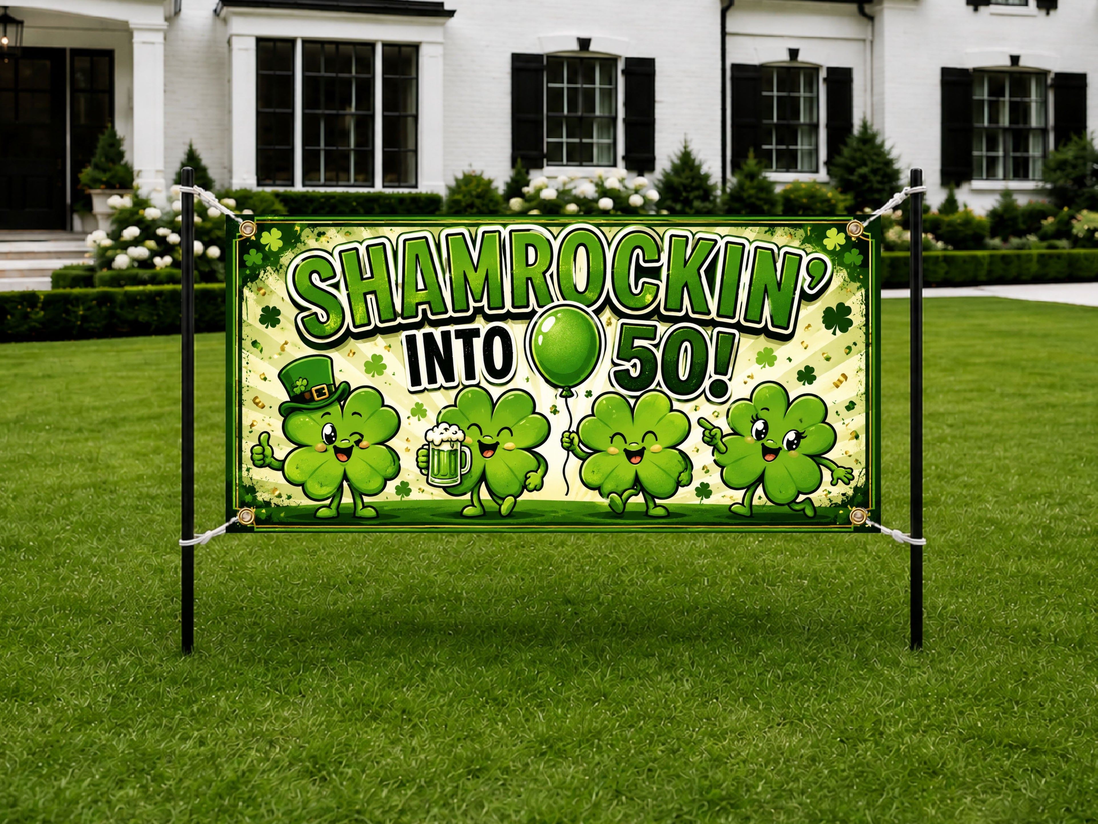 Funny 50th Birthday Banner, Shamrockin Into 50 Party Sign, Irish Photo Backdrop
