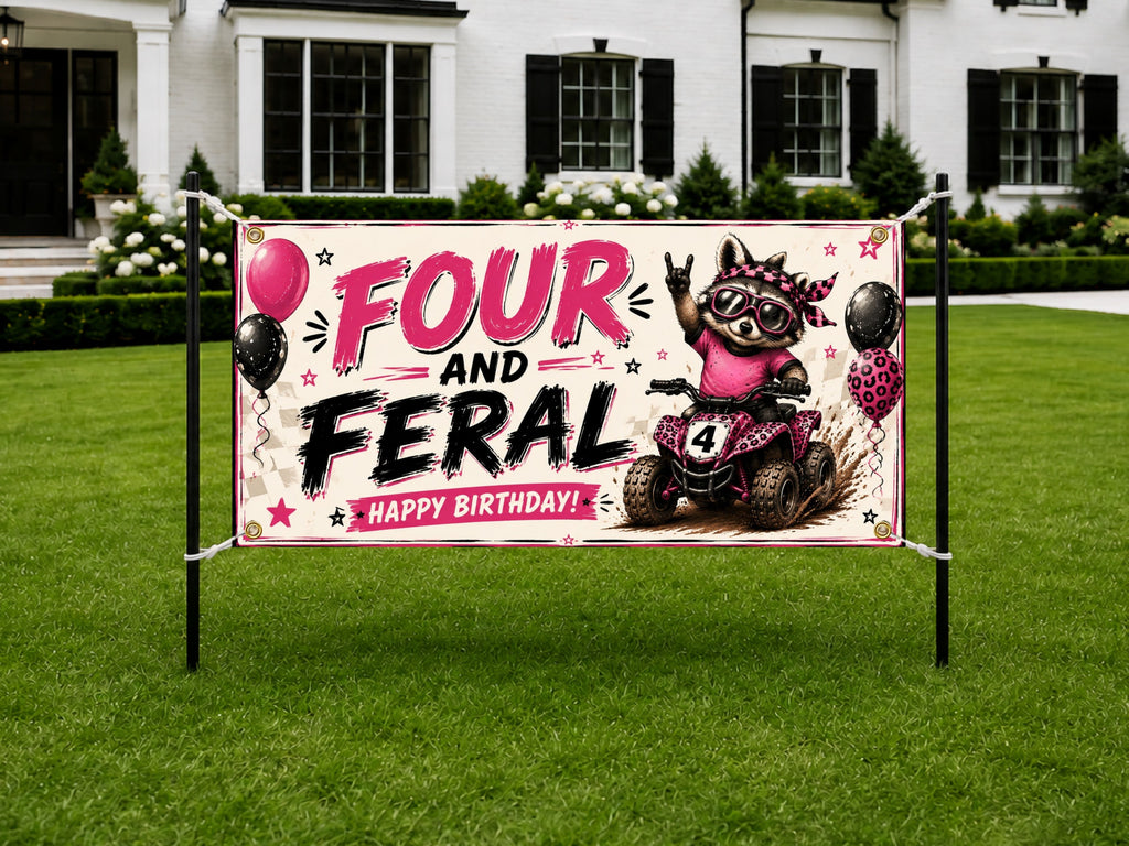 Raccoon 4th Birthday Banner
