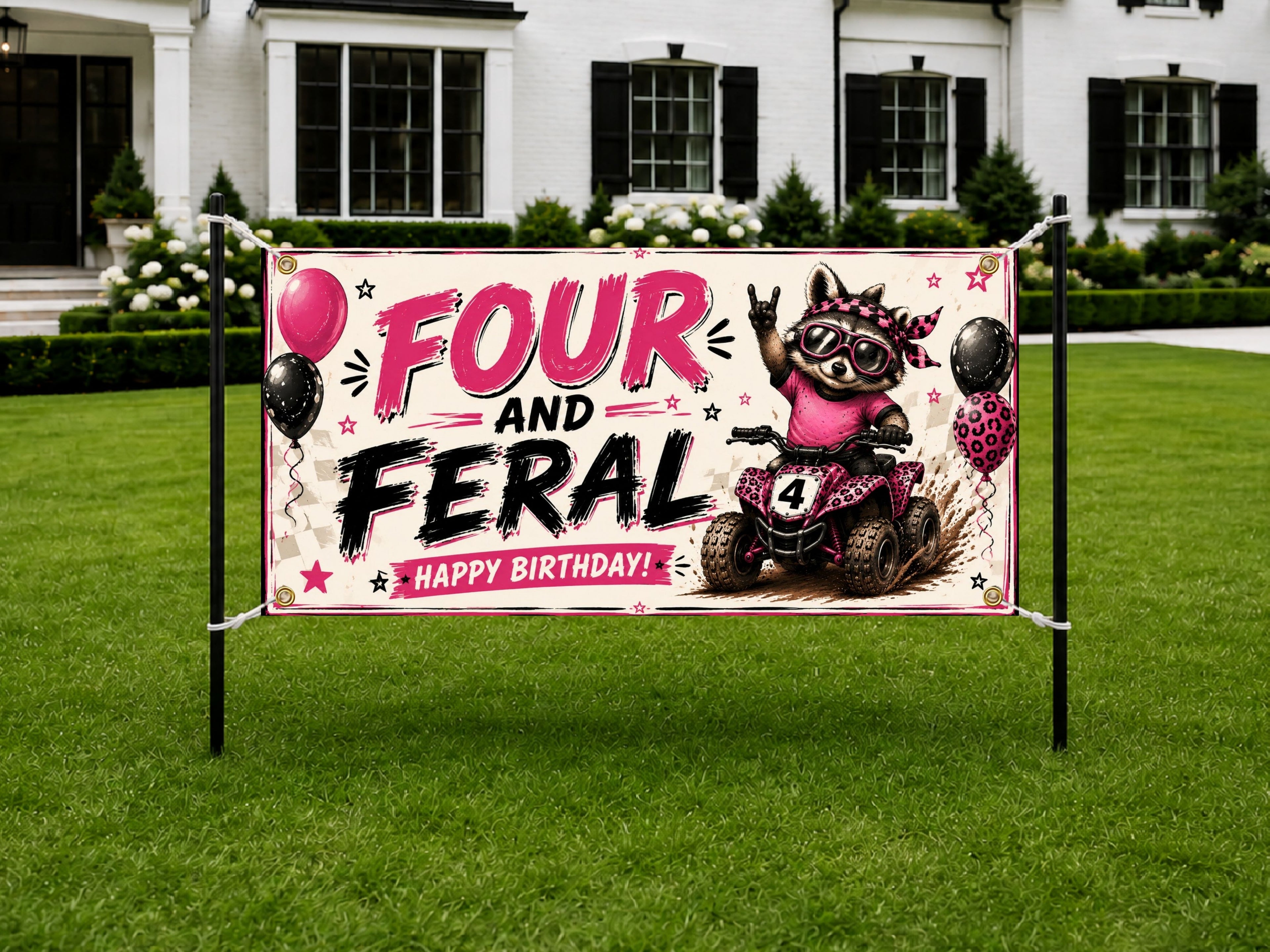 Raccoon 4th Birthday Banner