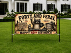 Funny 40th Birthday Banner, Forty And Feral Party Sign, Raccoon Backdrop