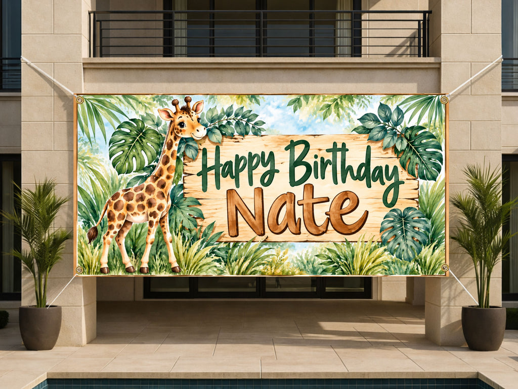 Jungle Giraffe Birthday Party Banner