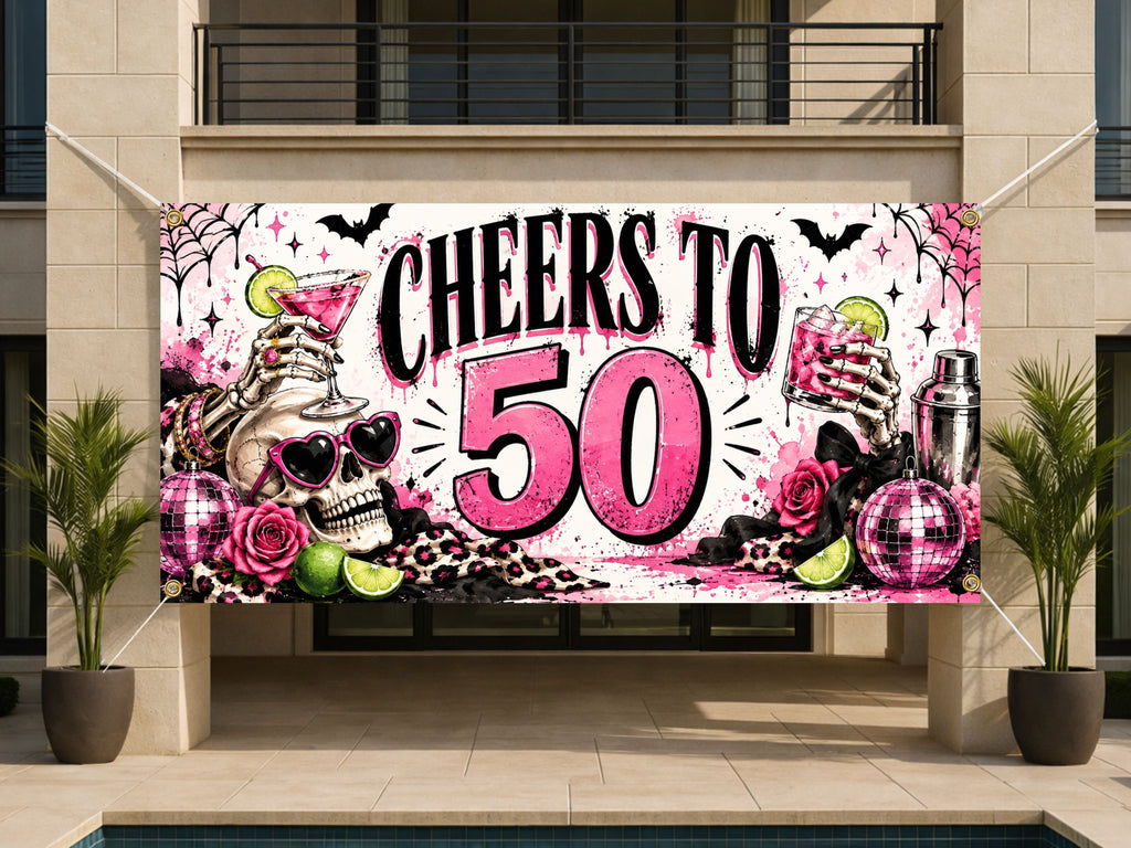 50th Skeleton Birthday Banner