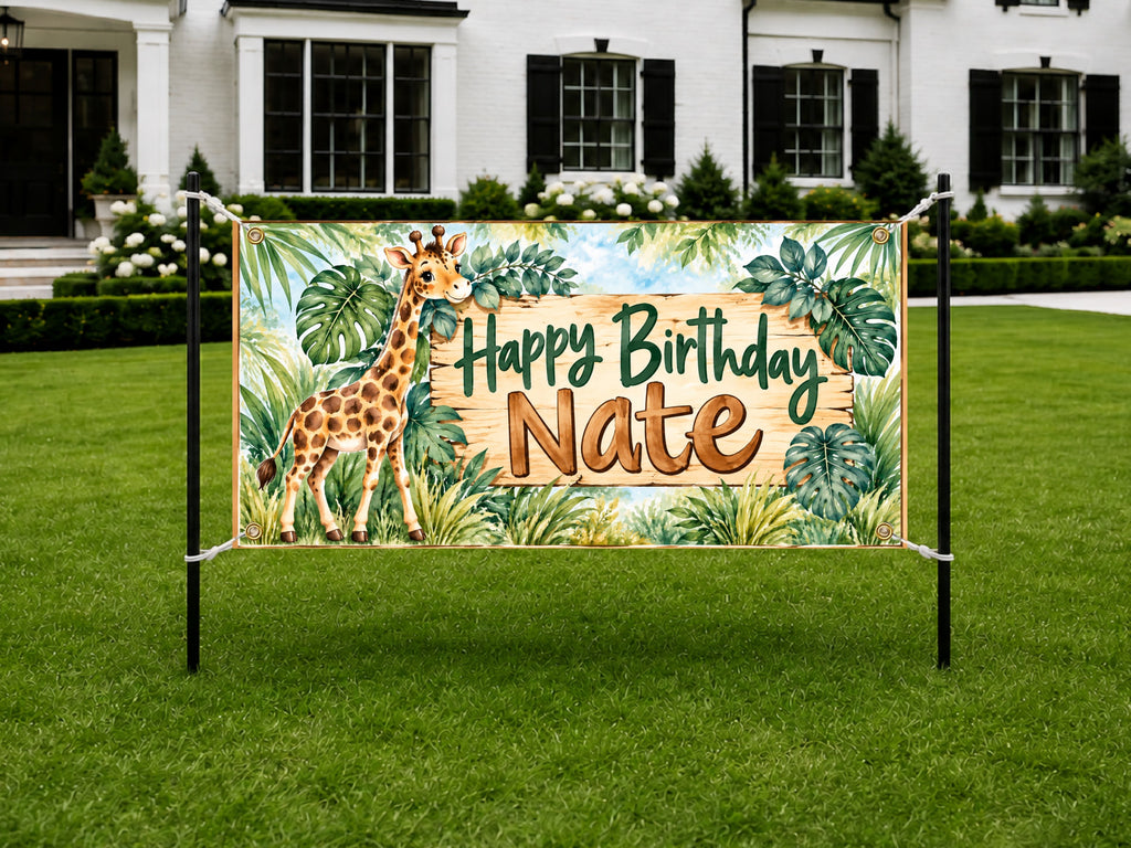 Jungle Giraffe Birthday Party Banner