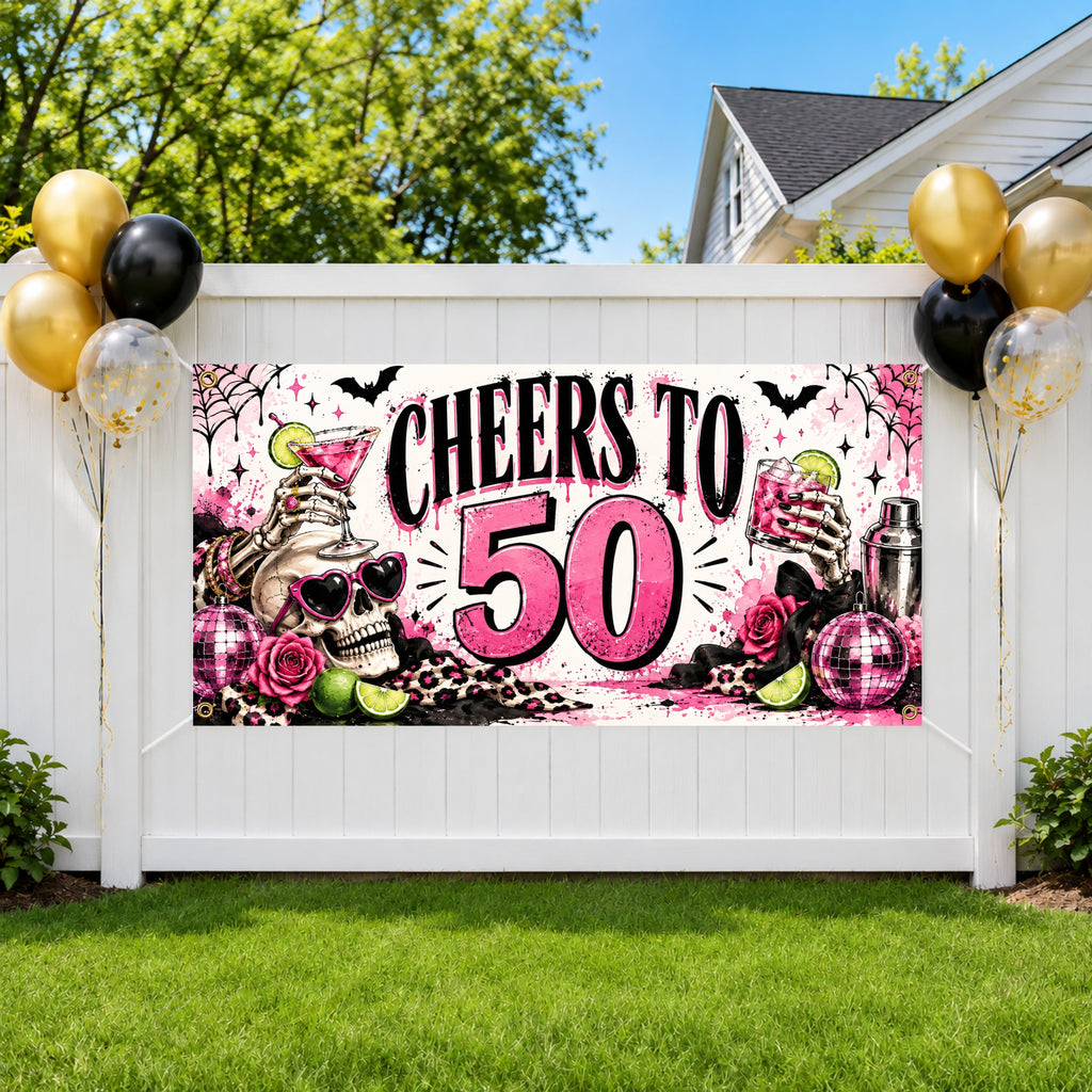 50th Skeleton Birthday Banner