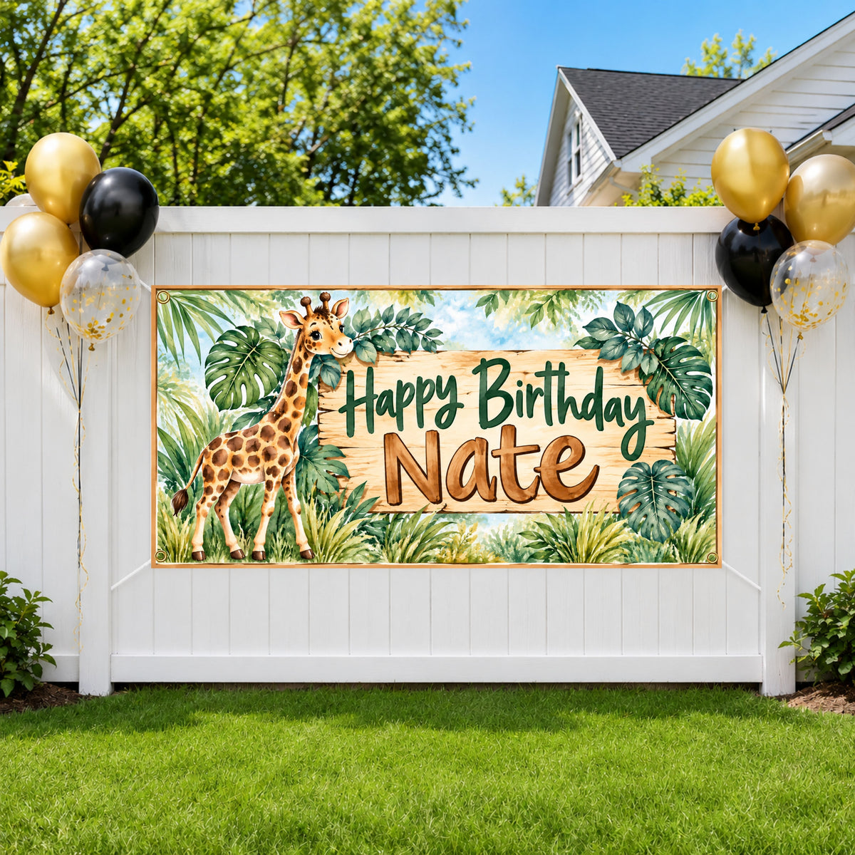 Jungle Giraffe Birthday Party Banner
