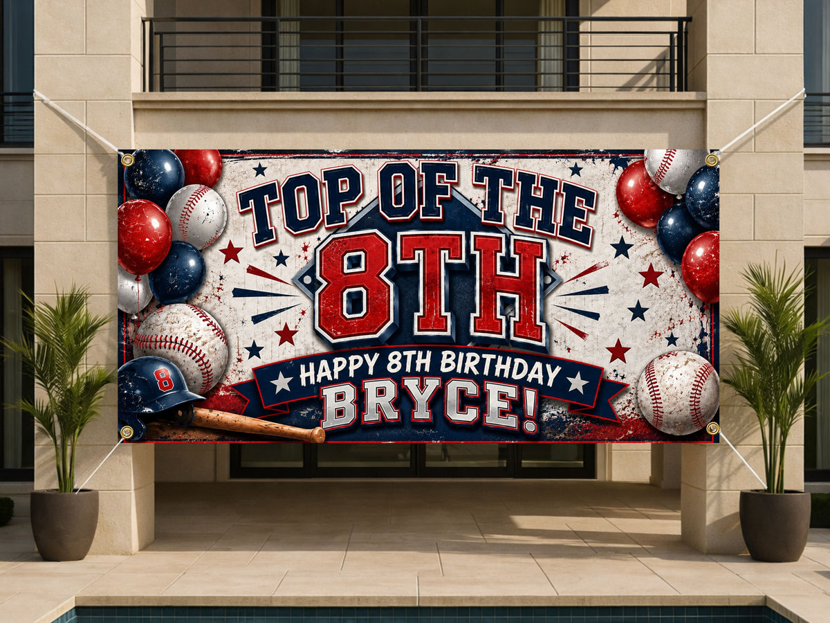 Baseball 8th Birthday Banner