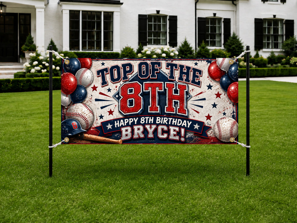 Baseball 8th Birthday Banner