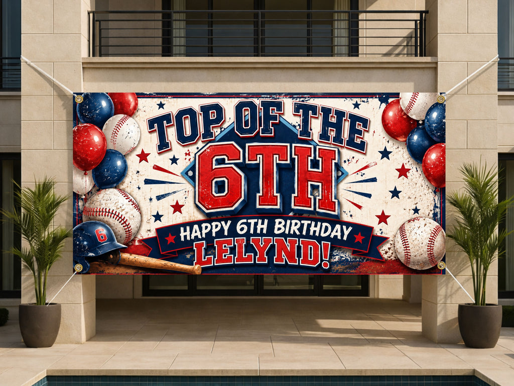 Baseball 6th Birthday Banner