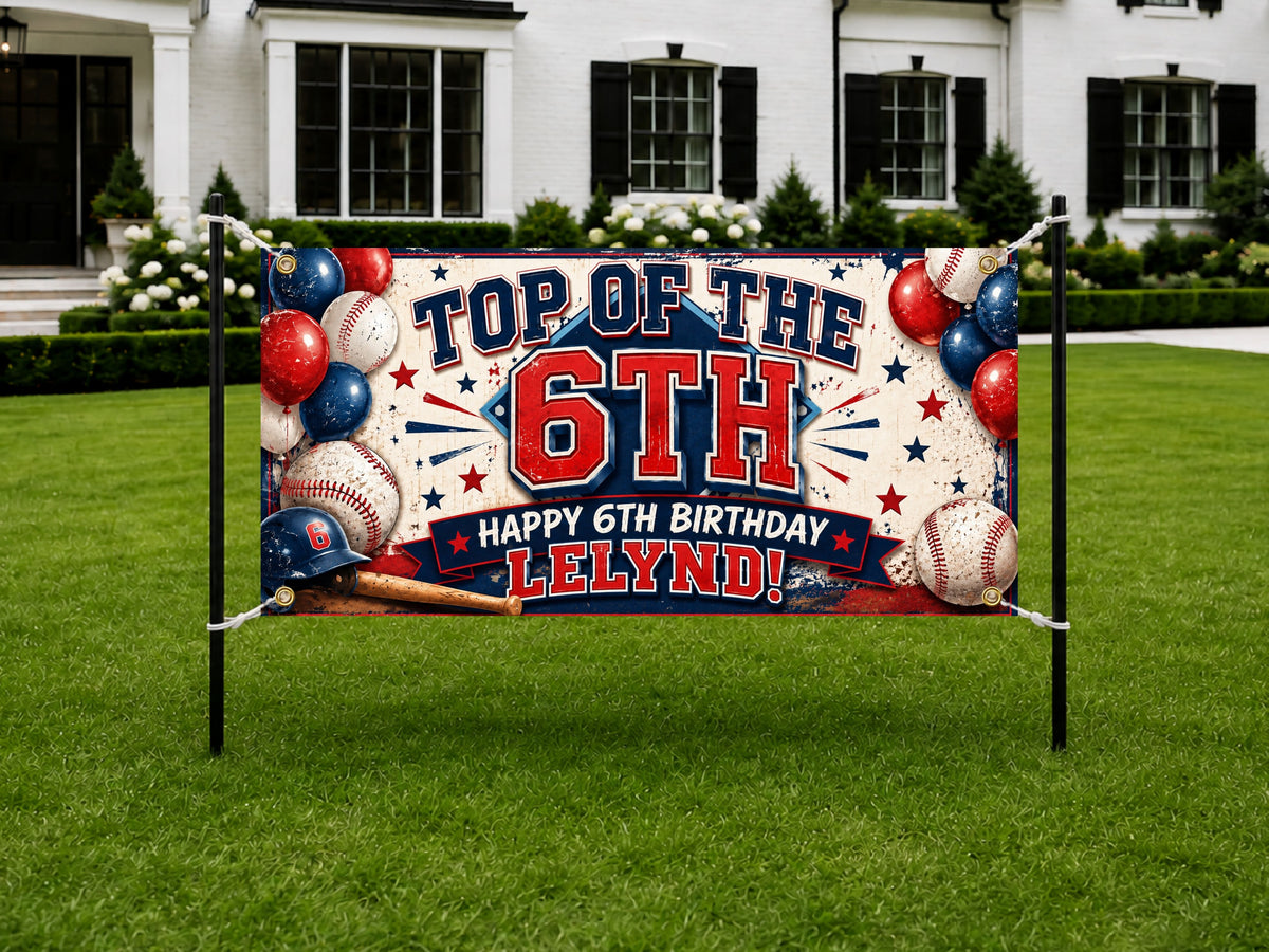 Baseball 6th Birthday Banner
