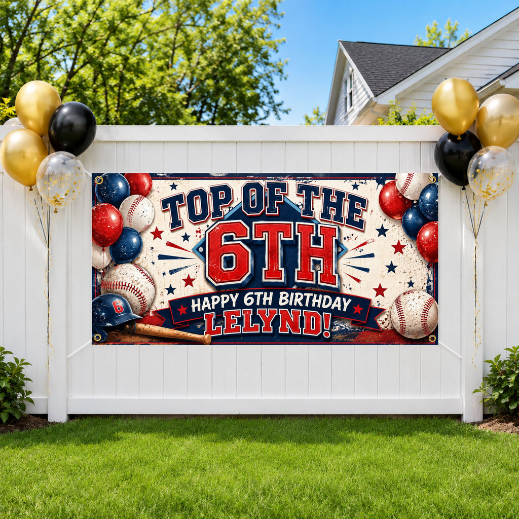 Baseball 6th Birthday Banner