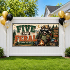 Funny 5th Birthday Banner, Camping Raccoon Party Sign, Personalized Kids Birthday Banner