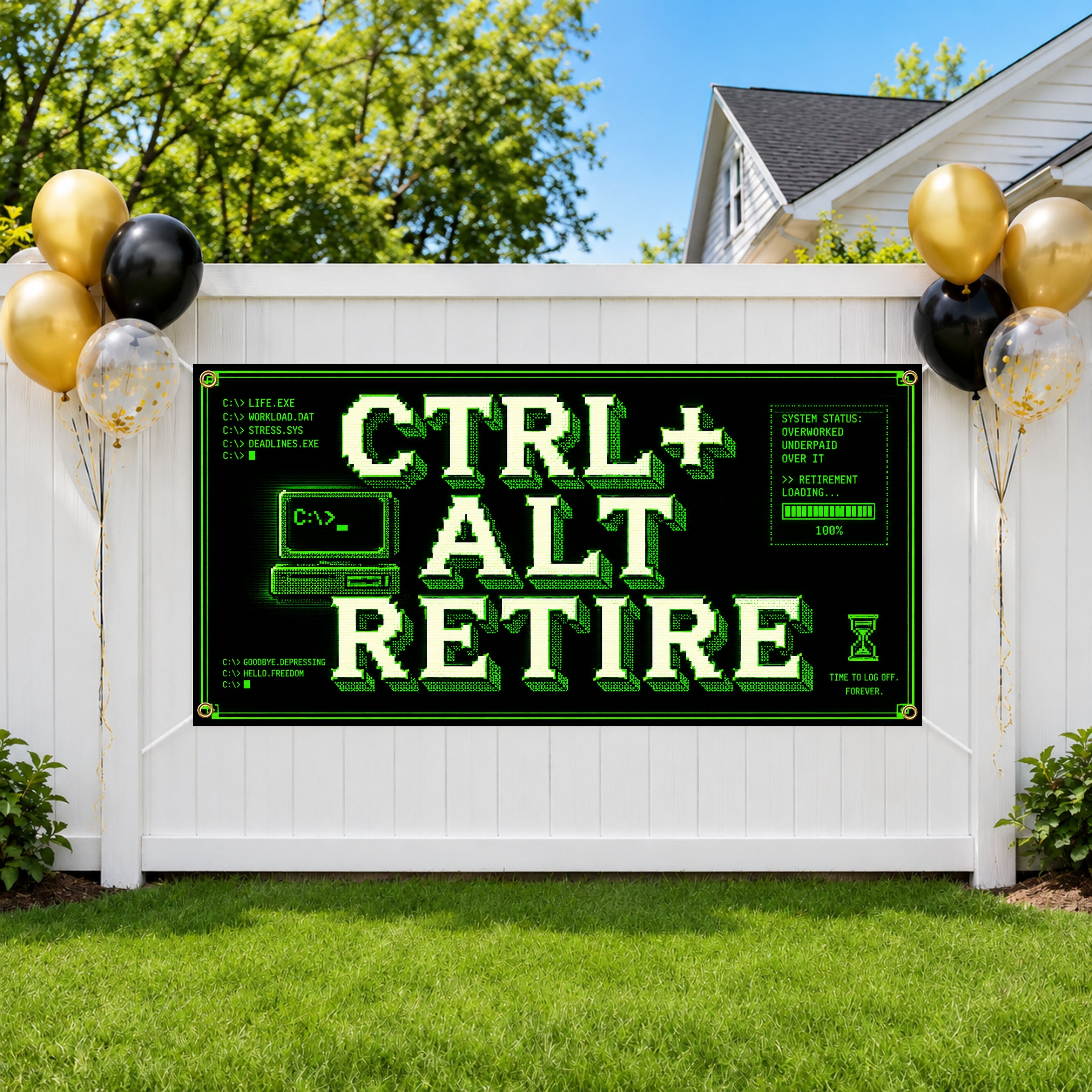 Retirement Banner, Ctrl Alt Retire Party Backdrop, Funny Tech Sign
