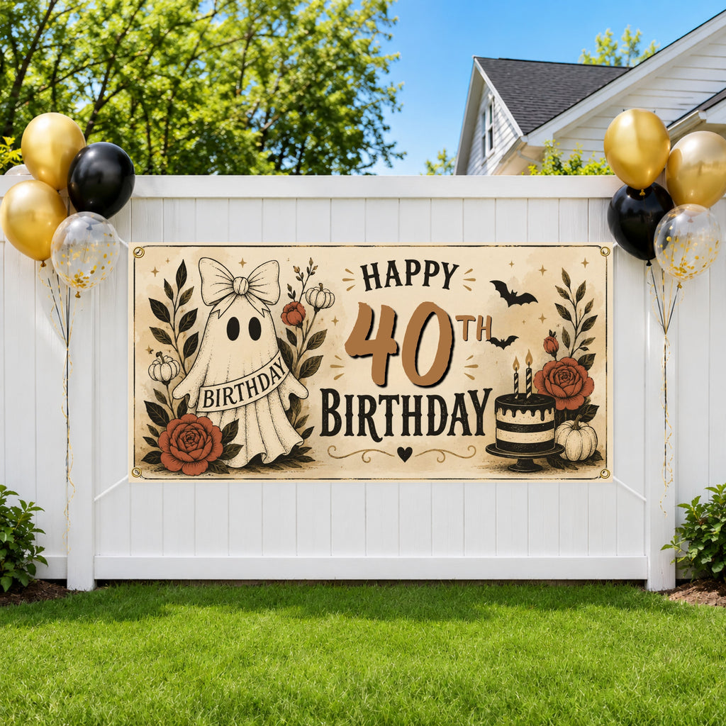 Funny 40th Birthday Banner, Ghost Party Backdrop, Spooky Birthday Decor