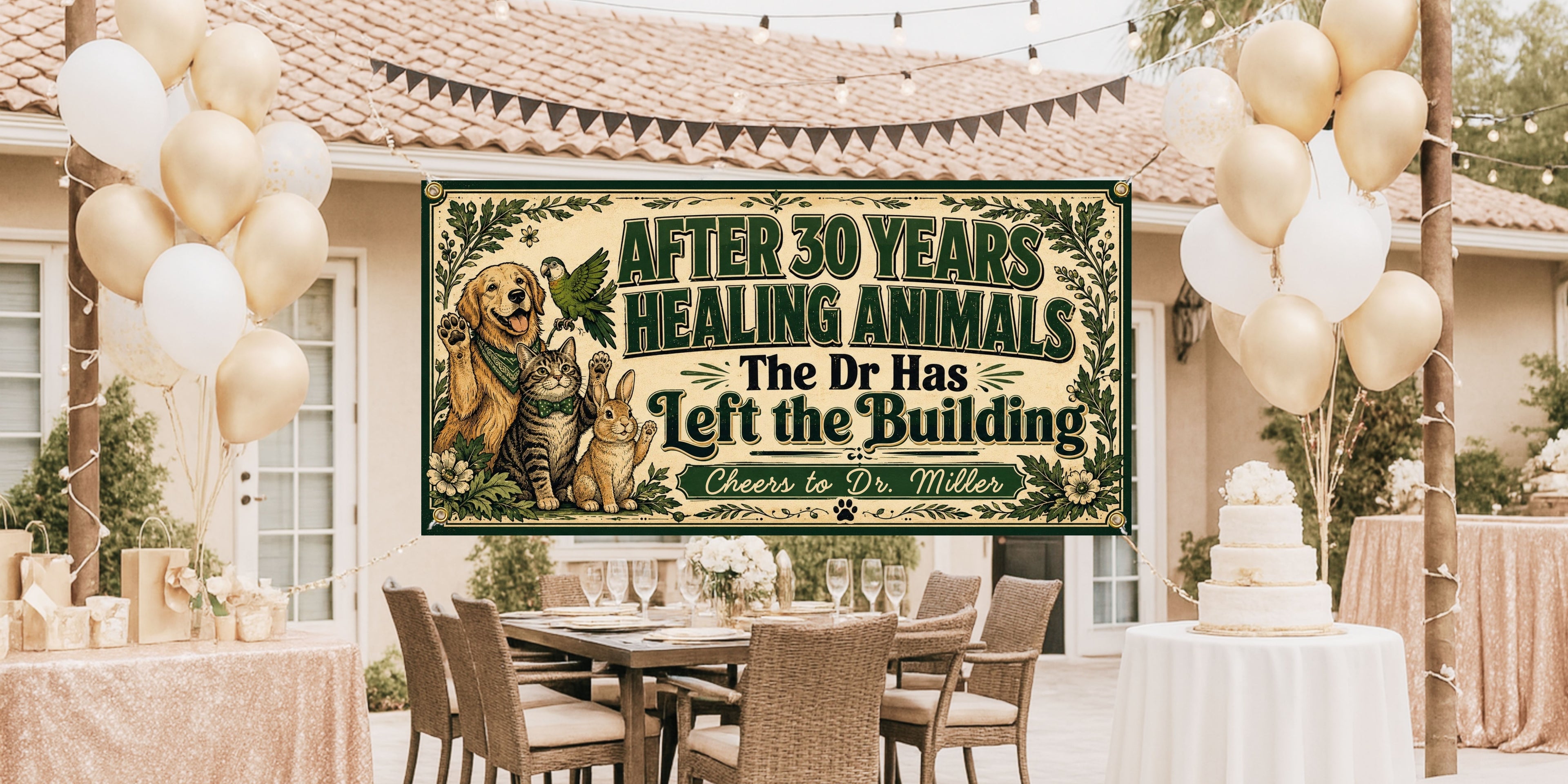 Veterinarian Retirement Banner | Healing Animals Dr Has Left the Building