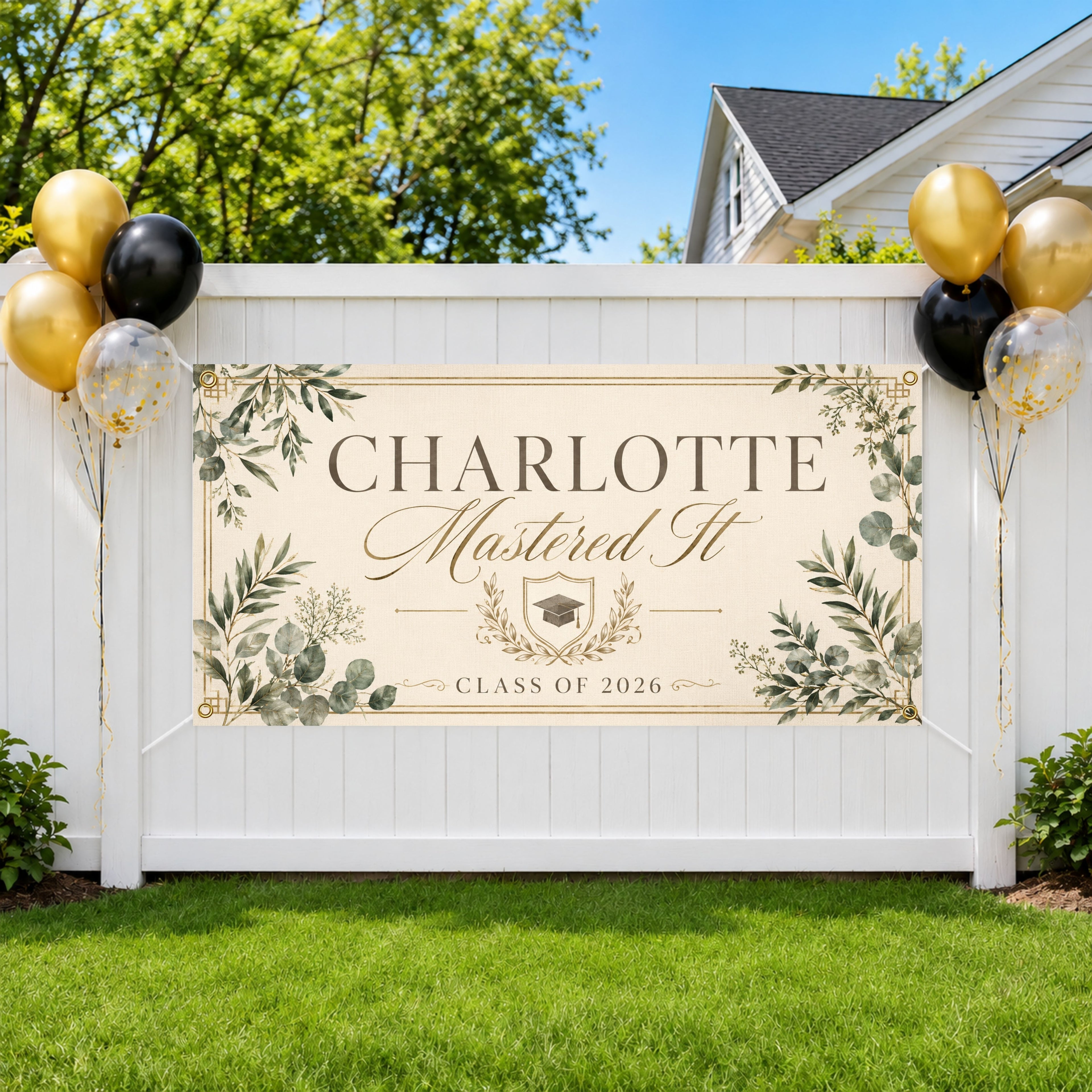 Masters Graduation Banner, Personalized Grad Party Sign, Custom Name Backdrop