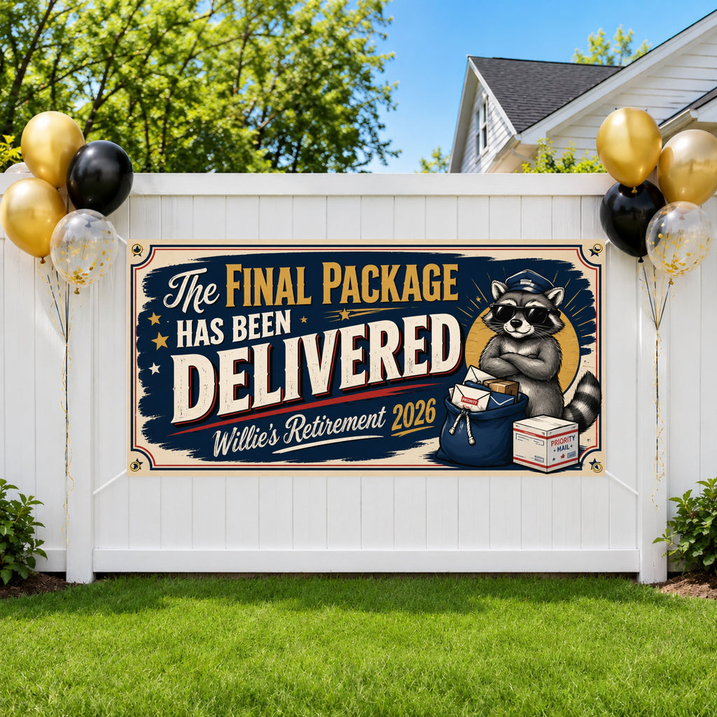 Funny Retirement Banner, Personalized Retirement Party Sign, Mail Carrier