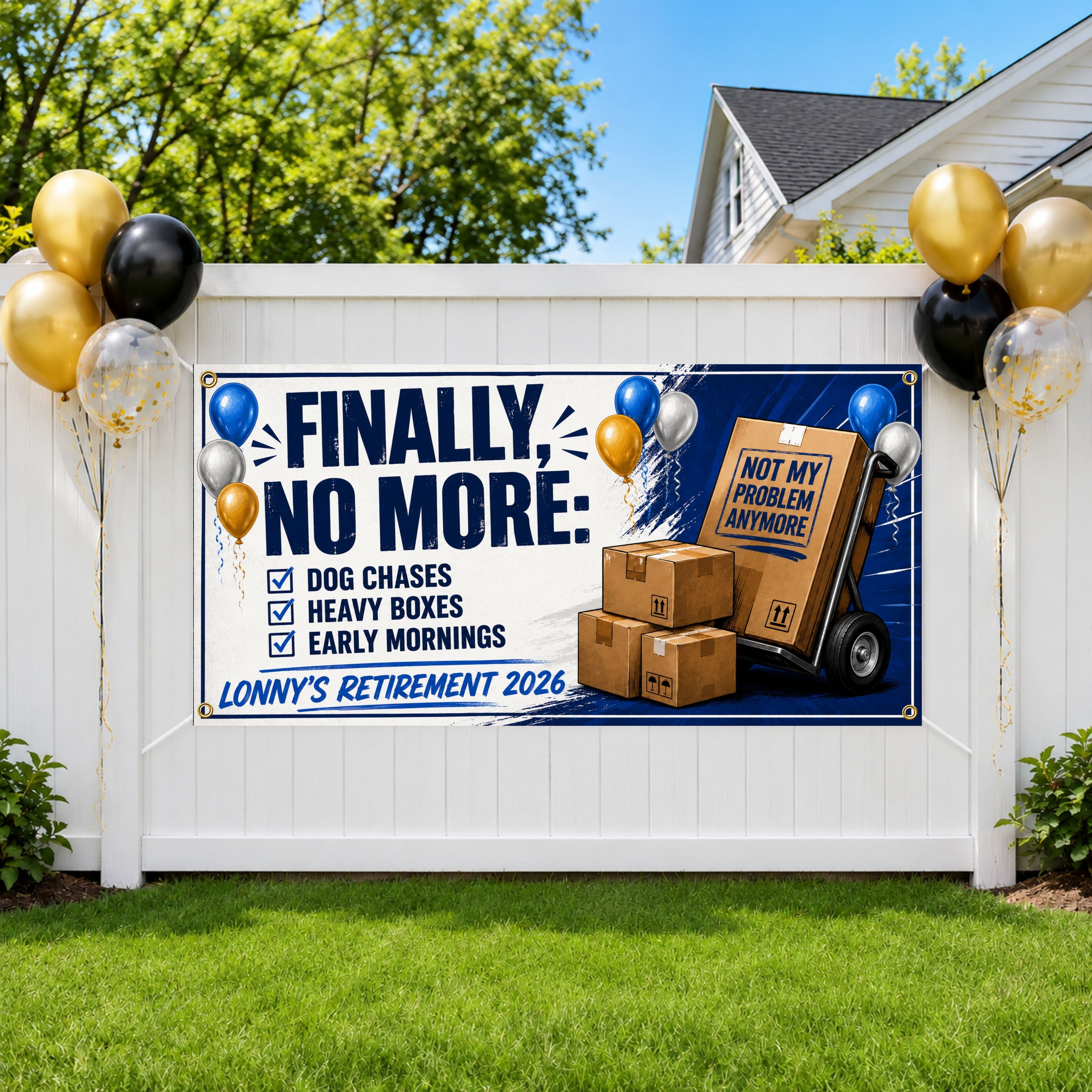Funny Retirement Banner, Mail Carrier Retirement Sign, No More Deliveries Backdrop