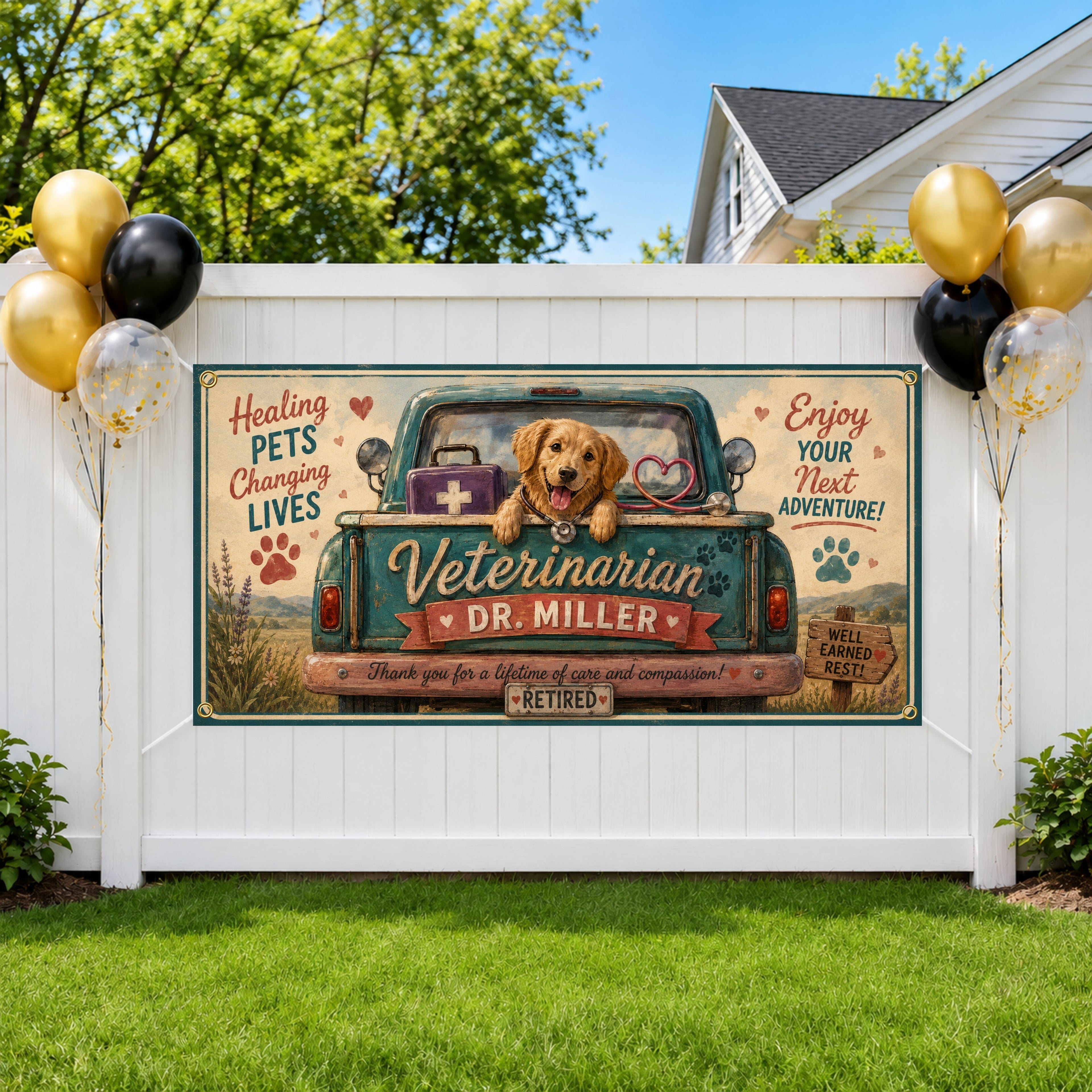 Veterinarian Retirement Banner, Vet Retirement Party Backdrop, Custom Farewell Sign