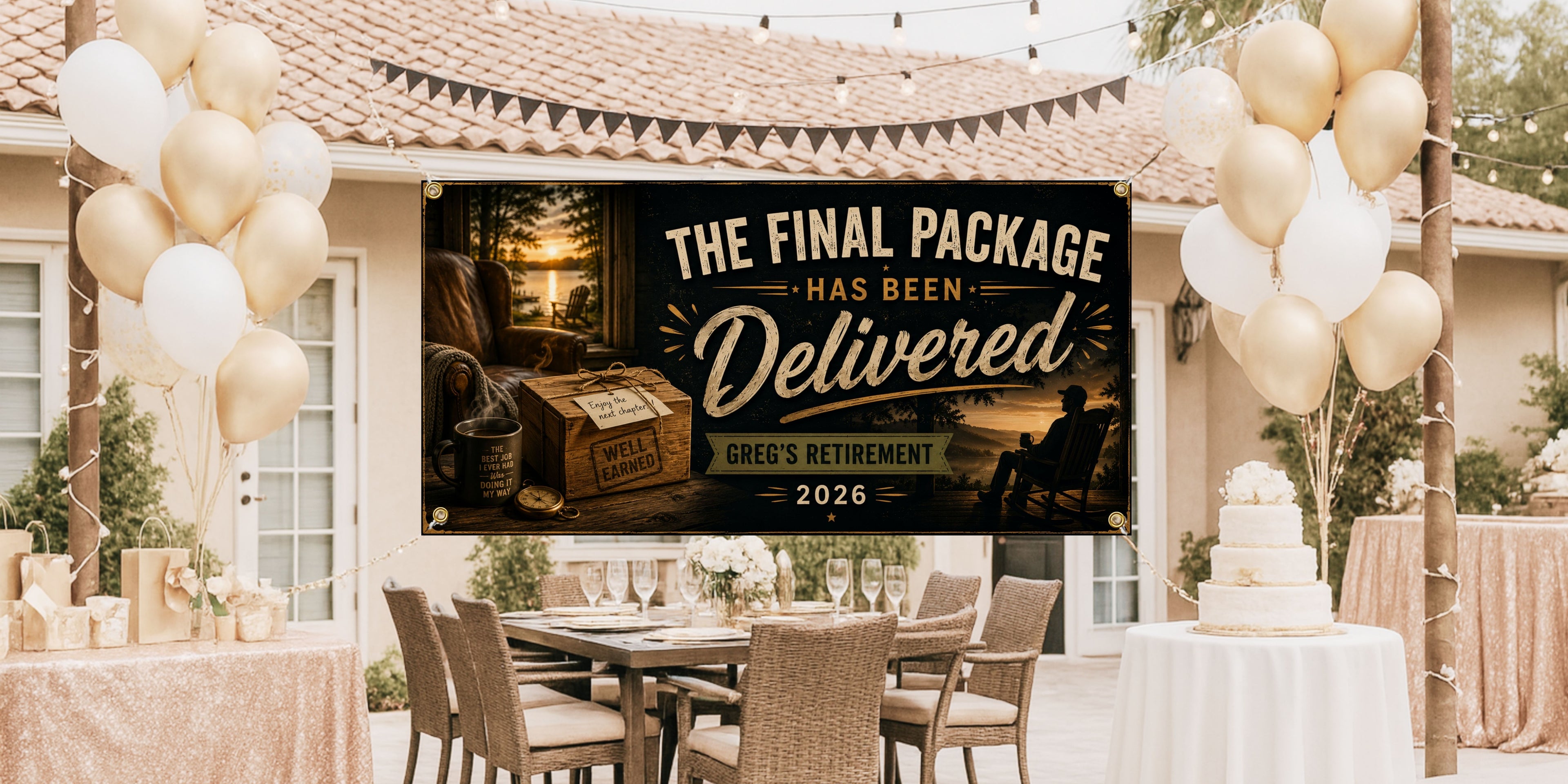 Delivery Driver Retirement Banner | Final Package Well Earned Next Chapter Cabin