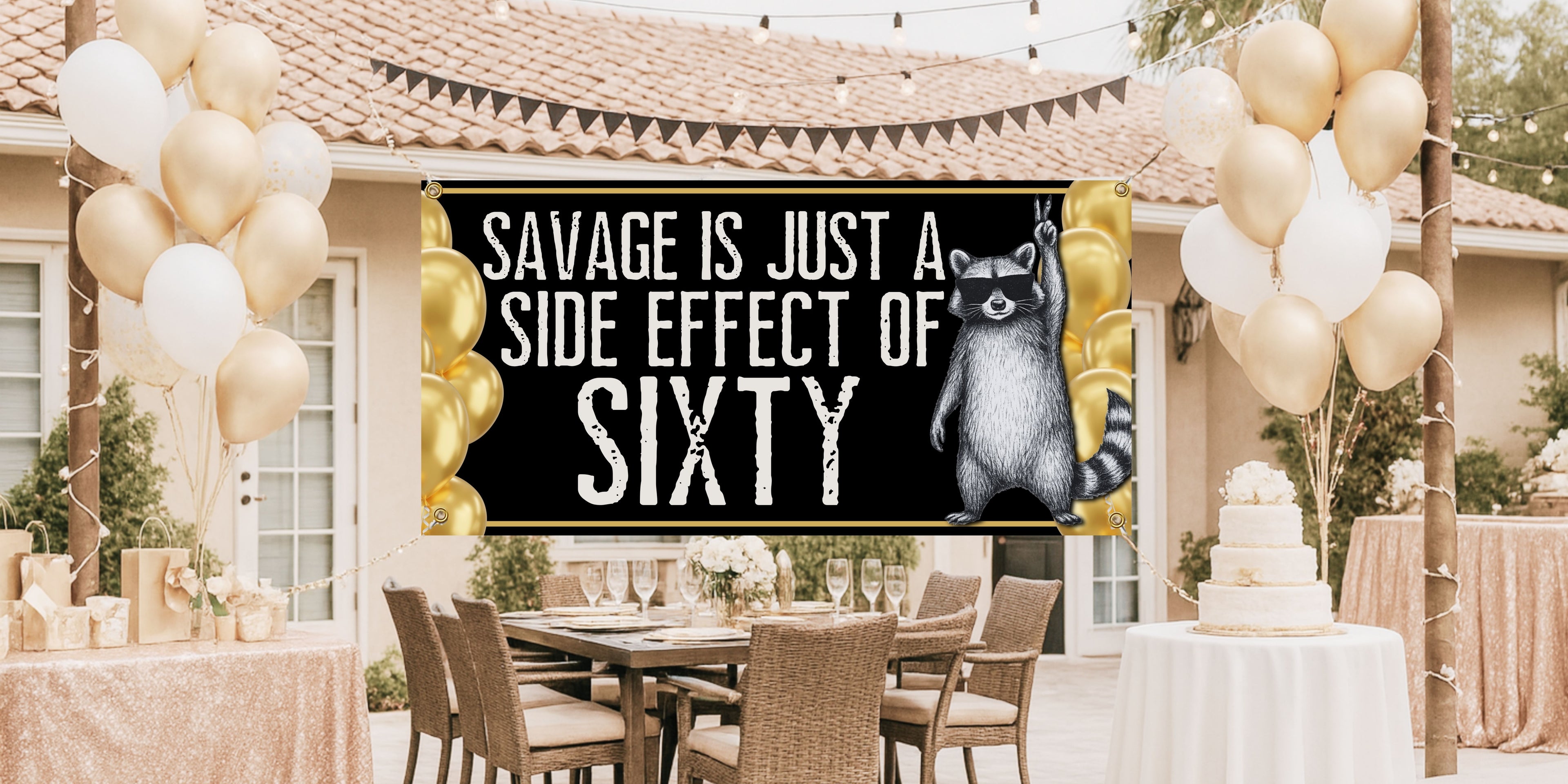 Funny 60th Birthday Banner | Savage Is Just a Side Effect of Sixty