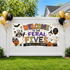 Personalized 5th Birthday Banner, Feral Fives Raccoon Party Sign, Halloween Backdrop