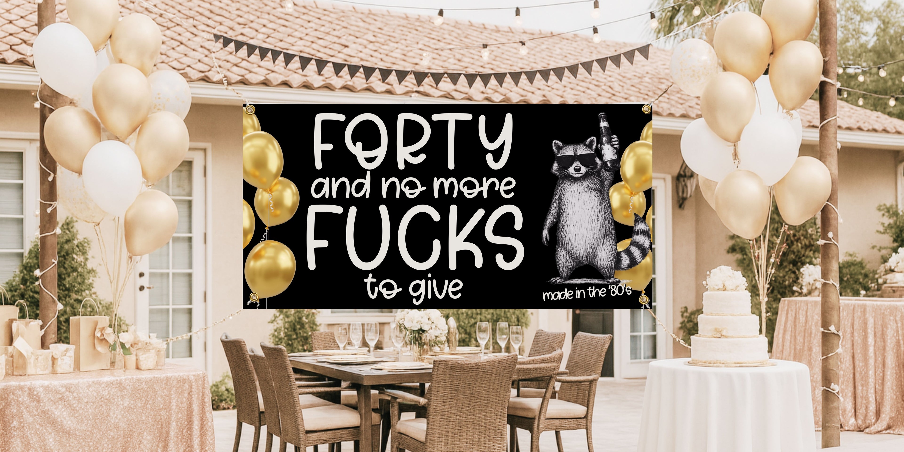 Funny Forty and No More F*cks to Give Sarcastic 40th Birthday Banner
