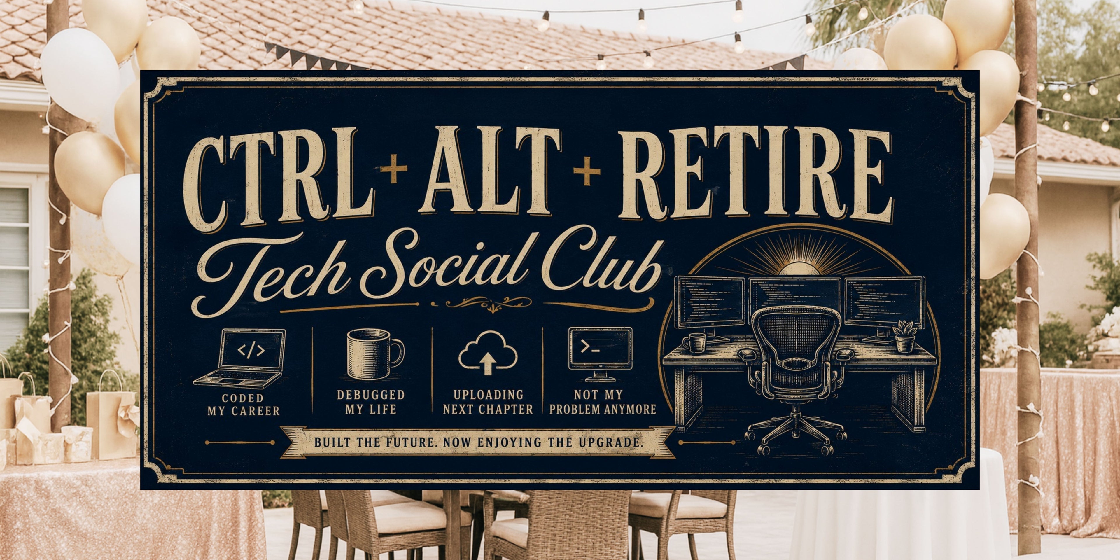 Funny IT Retirement Banner | CTRL+ALT+RETIRED Retirement Party Decoration