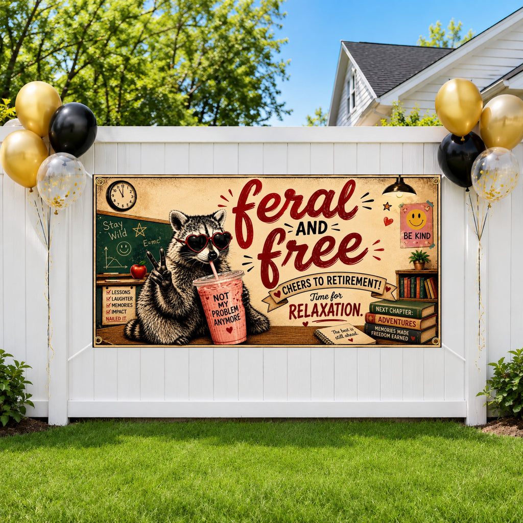 Funny Teacher Retirement Banner, Raccoon Retirement Sign, Classroom Decor