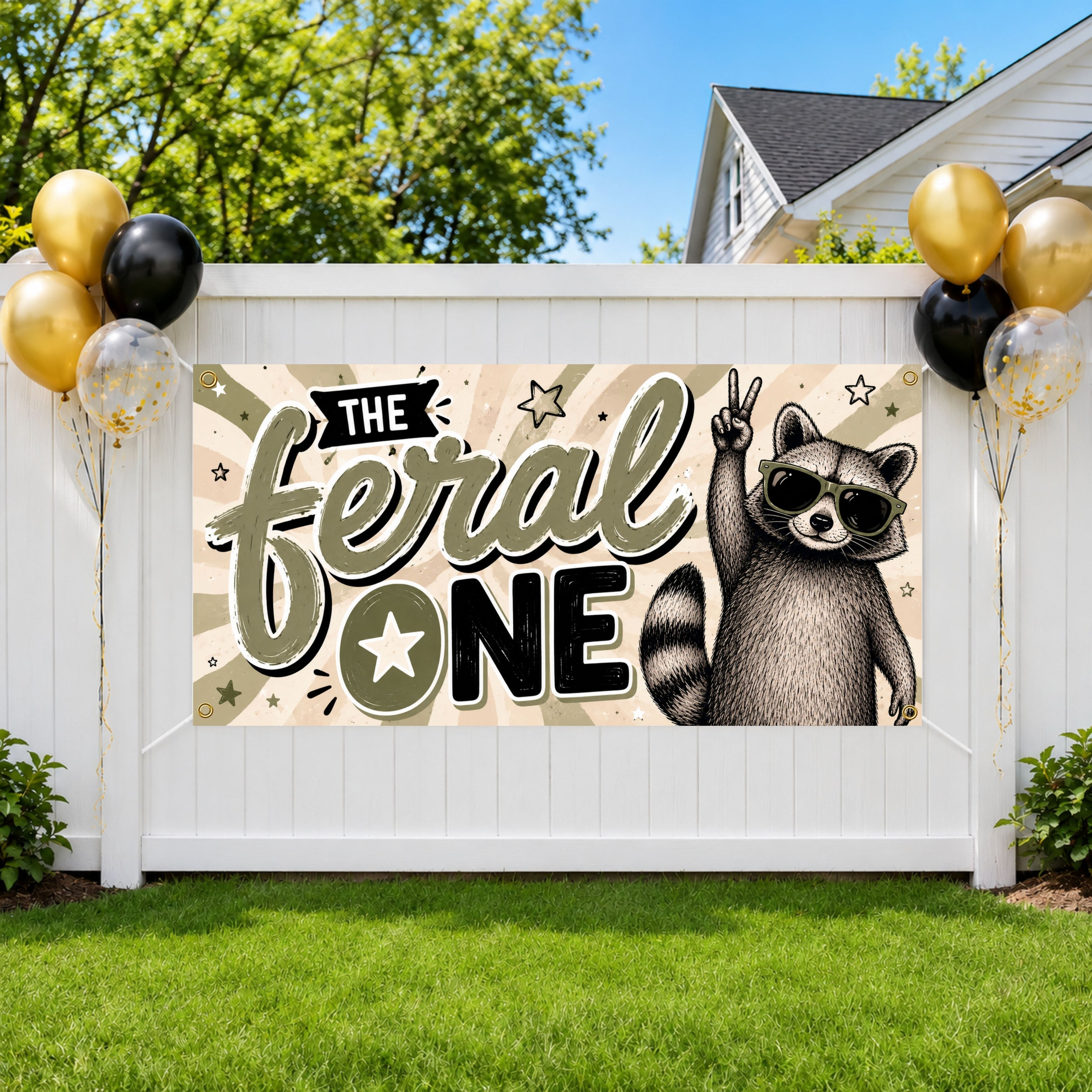Feral One Birthday Banner, Funny Raccoon First Birthday Sign for 1st Birthday Party