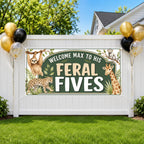 Safari Birthday Banner, 5 Year Old Jungle Birthday Party Decor, Personalized Wildlife Birthday Sign