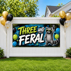 Funny 3rd Birthday Banner, Three and Feral Party Sign, Kids Photo Backdrop