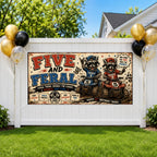 Funny 5th Birthday Banner, Twin ATV Raccoon Sign, Personalized Kids Birthday Banner