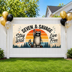 7th Birthday Banner, Seven And Savage Party Sign, Raccoon Backdrop